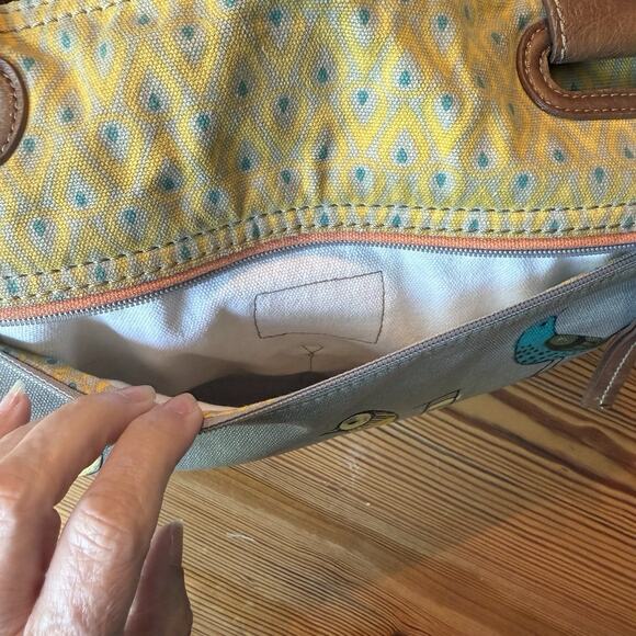 FOSSIL Key-Per Tote Gray Coated Canvas Shoulder Bag Purse City Birds GUC - Picture 5 of 16